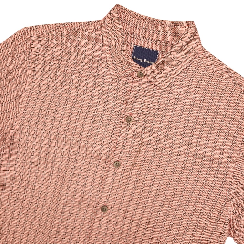 Tommy Bahama Shirt Mens Medium Pink Check Silk Short Sleeve Button Up Casual